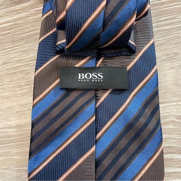 Hugo Boss Pure Silk Black Blue Brown Neck Tie Standart Wide 3 1/2 - Picture 6 of 9